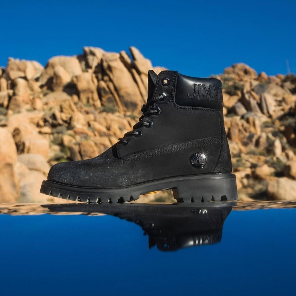 New Timberland X Jimmy Choo 6 Inch Black Glitter Premium Nubuck Leather Boots